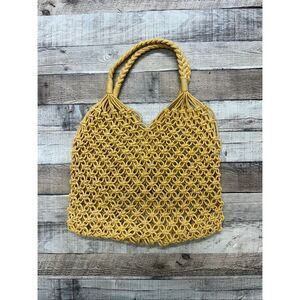 Boho Macramé Woven Knotted Rope Tote Bag Yellow Mustard Braided Beach Market